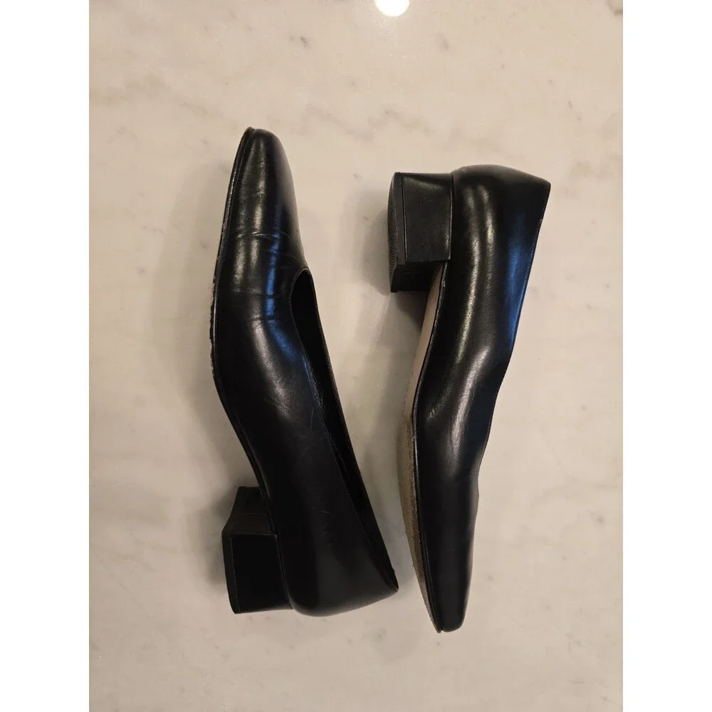 Amalfi Italy Black Leather Pumps Sz 8 Classic Luxury Office Square Toe